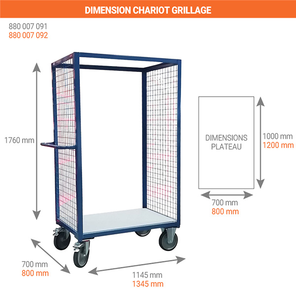dimensions chariot grillage 2 cote 500kg