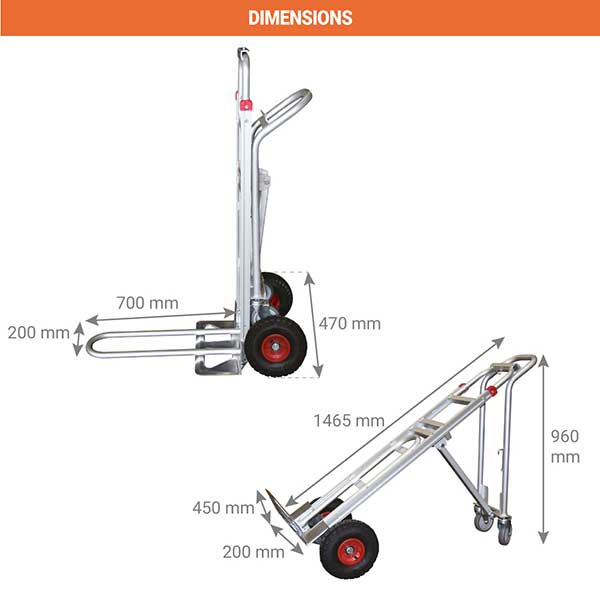 Diable chariot 3 en 1 en aluminium - Charge max 350kg