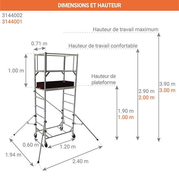 dimensions echafaudage roulant acier special chantier