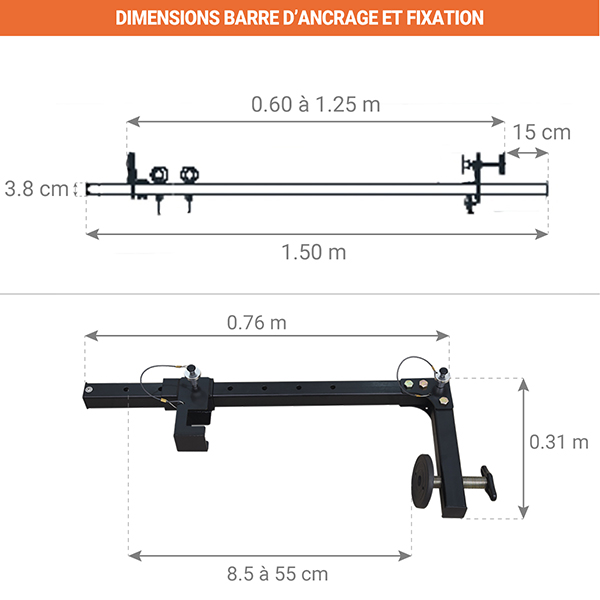dimensions barre ancrage fixation toiture inclinee