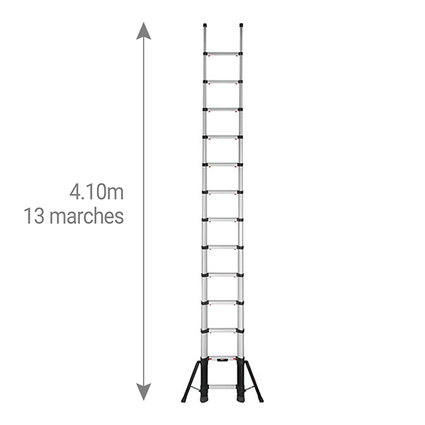 Echelle télescopique 4.10m avec stabilisateurs et 2 pieds réglables