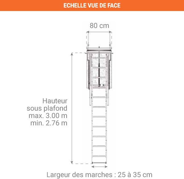 Echelle escamotable avec grand trémie de 200cm de long