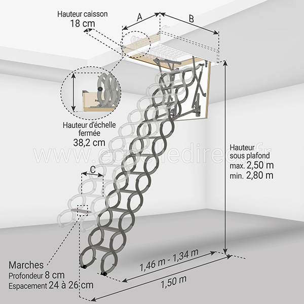 dimensions escalier escamotable LST 250