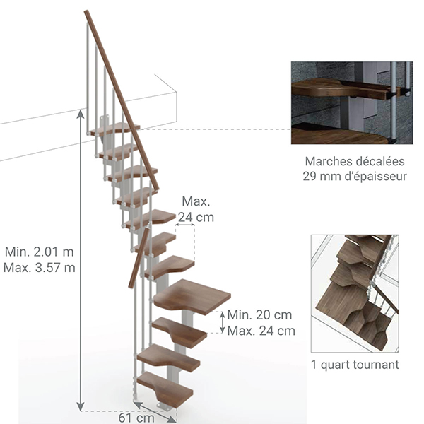 dimensions escalier gain de place L