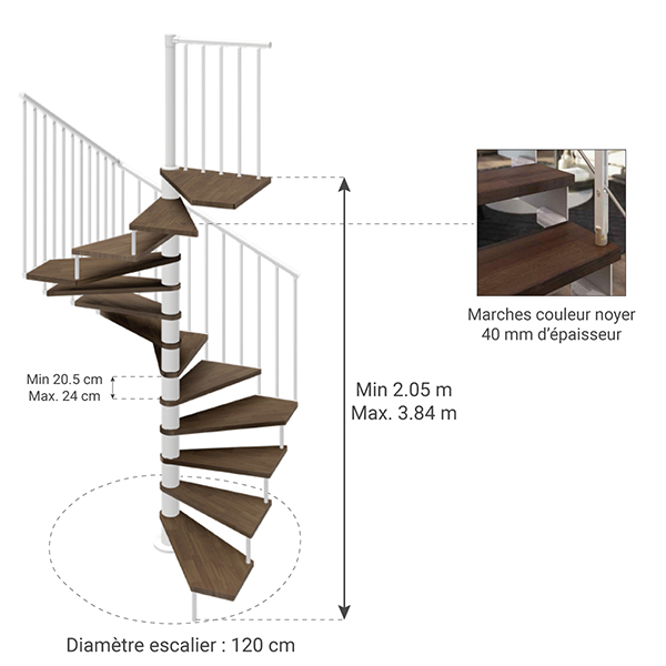 dimensions escalier helicoidal tekla 120 noyer