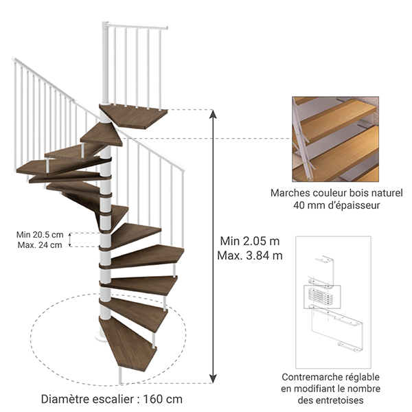 dimensions escalier helicoidal tekla 160 bois naturel