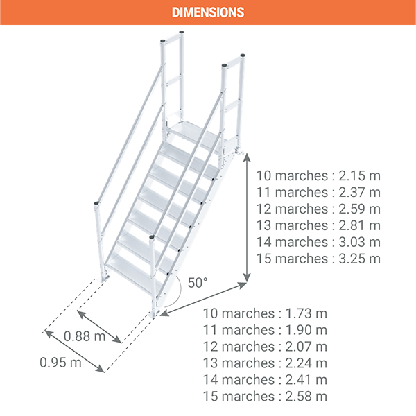 dimensions escalier industriel aluminium inclinaison 50