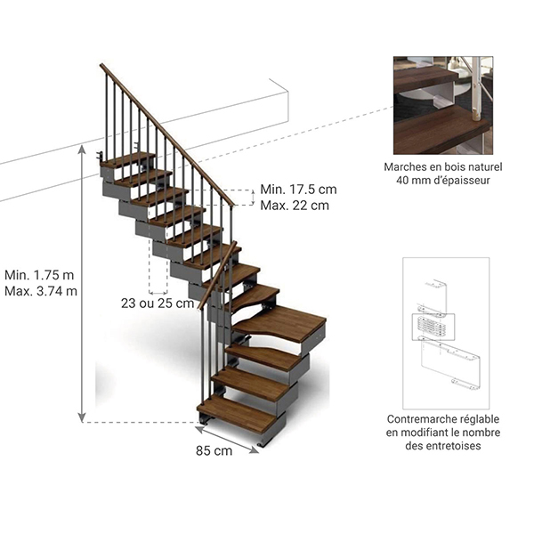 dimensions escalier kompo noyer 85