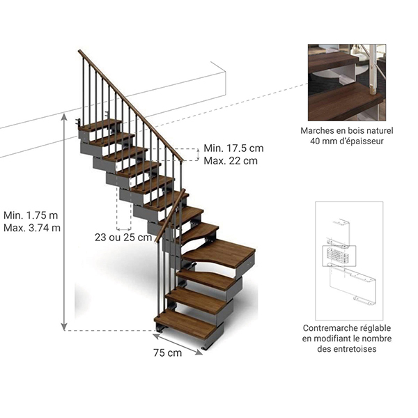 dimensions escalier kompo noyer