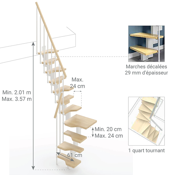 dimensions escalier mini 1 quart