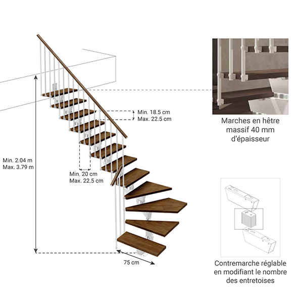 dimensions escalier quart tournant knock 75