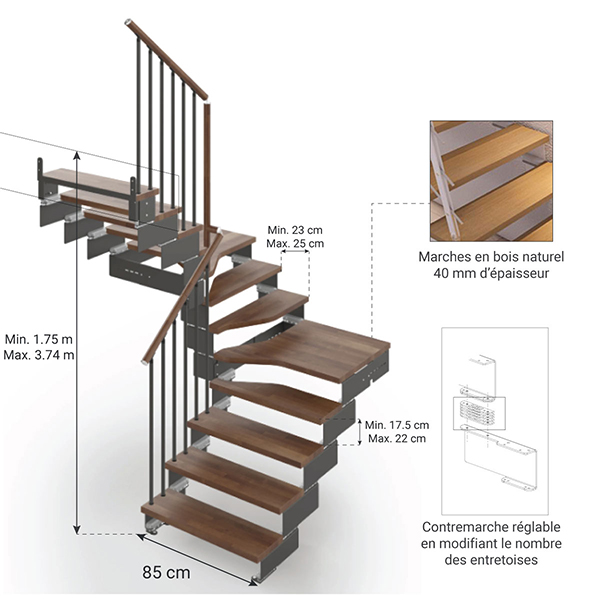 dimensions escalier tournant compo 85 NA
