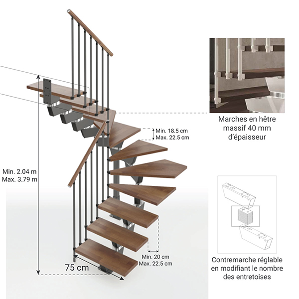 dimensions escalier tournant knock 75 NA