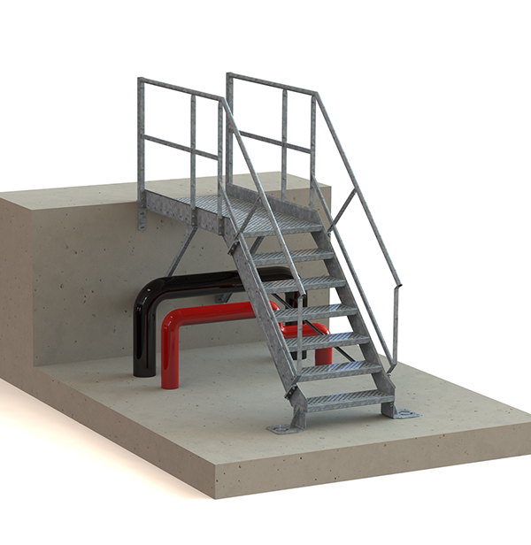 Escalier industriel acier galvanisé avec plateforme