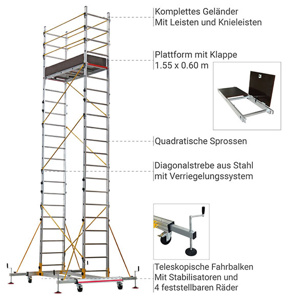 Rollgerüst aus Alu, Max. Arbeitshöhe 6,91m