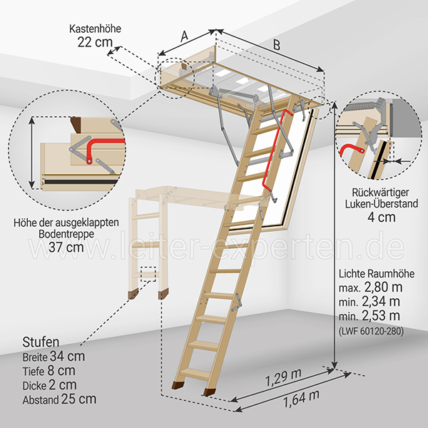 Holz Bodentreppe mit Brandschutz (60Min) - Raumhöhe 2,80m