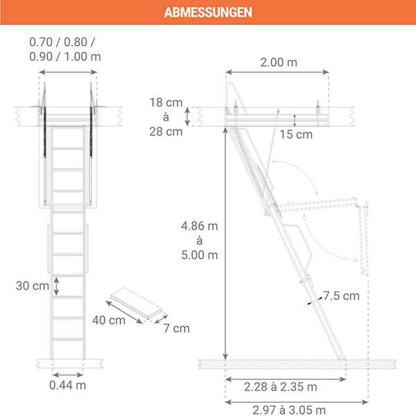 abmessungen leiter klappbar grosse hohe ACE TRE 200