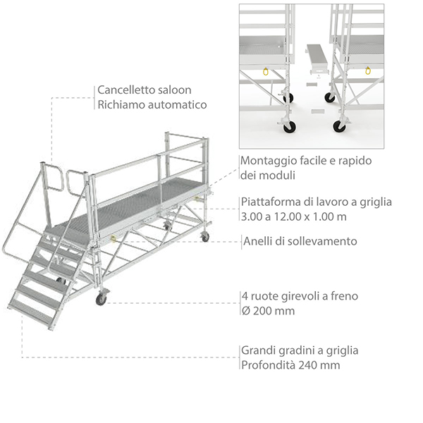 Piattaforma Pieghevole Regolabile 200 Kg – Alluminio Zincato, Altezza 60-90 Cm, Per Lavori In Quota