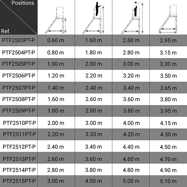 dimensions plateforme PTF 250PT P