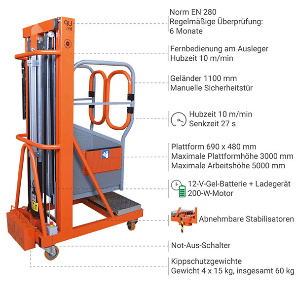 Motorisierte Arbeitsbühne - Max Arbeitshöhe 4.95m