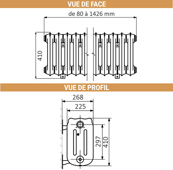 dimensions radiateur fonte hauteur 410mm