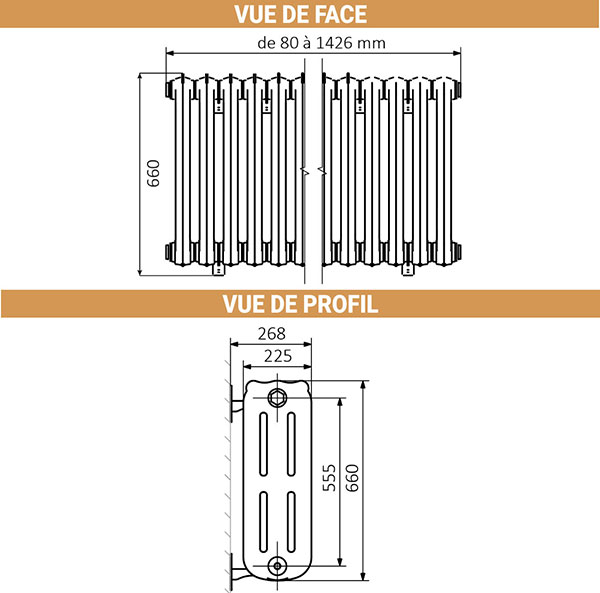 dimensions radiateur fonte hauteur 660mm