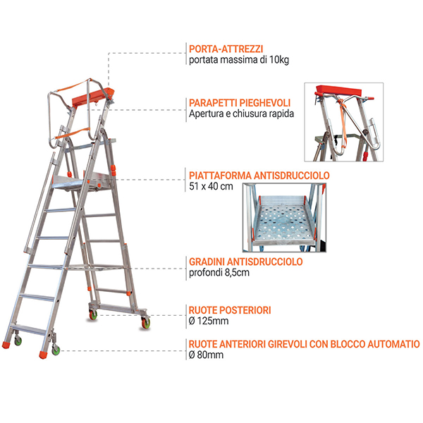 Scala Con Piattaforma Modulabile - Singola O Doppia, Per Lavori In Altezza E Impalcature - Foto 11
