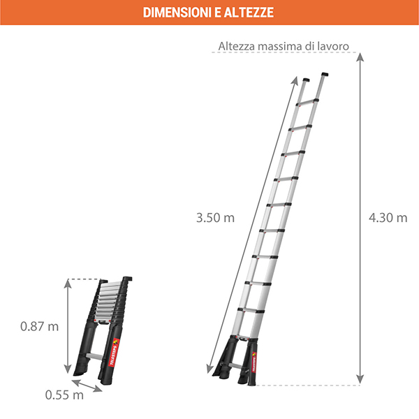 dimensioni scala telescopica 3m50 TEL 72235 STAB