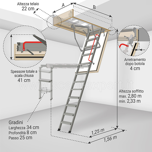 dimensioni scala retratile LMF45 280