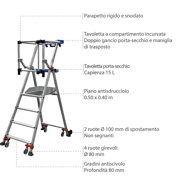 Scalino con 4 ruote per altezza media