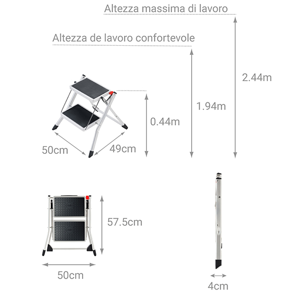 Kikkerland Scaletto Pieghevole Rhino - Resistente E Antiscivolo, Portata 136 Kg (Nero)