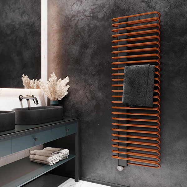 seche serviette design cuivre orange moderne noir