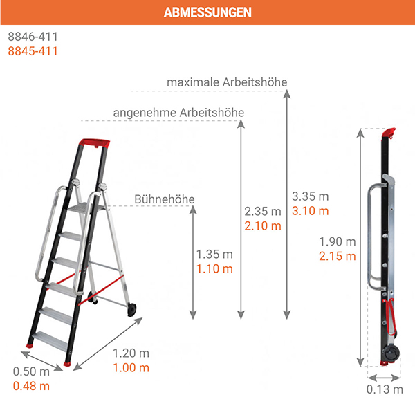 abmessungen Trittleiter pro Rolle 8845.