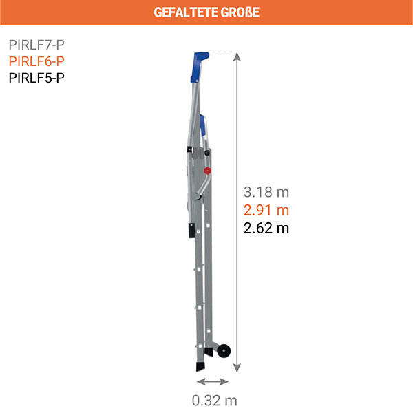 abmessungen geklappte teleskopische stehleiter F5 P