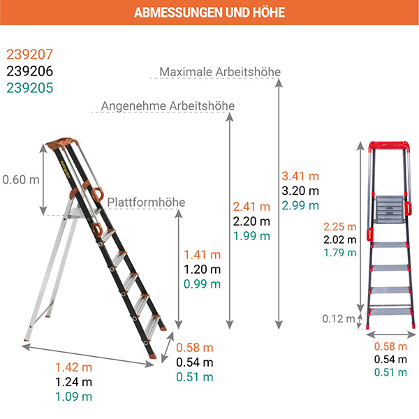abmessungen stehleiter alu eloxiert 2392