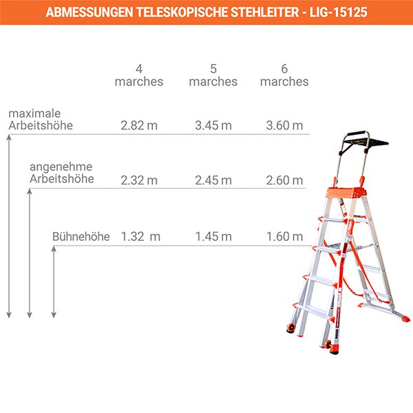 abmessungen teleskopische stehleiter LIG15125