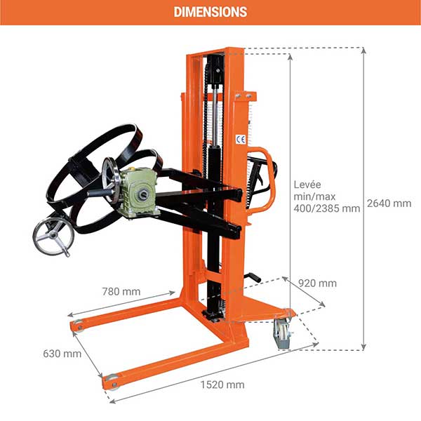 dimensions gerbeur basculeur de fut HMK350