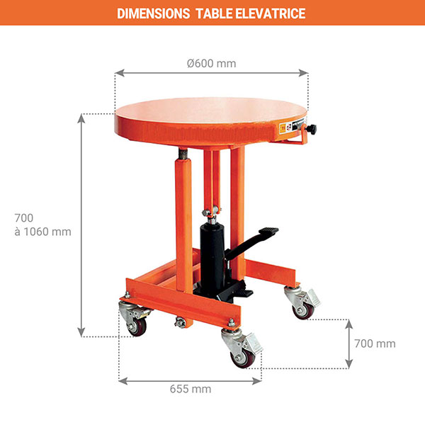 dimensions table elevatrice MD20R