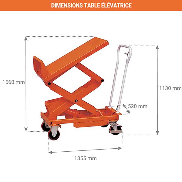 dimensions table elevatrice inclinable BL