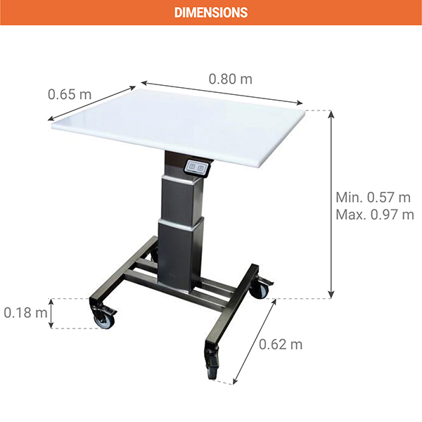 dimensions table travail mobile inox