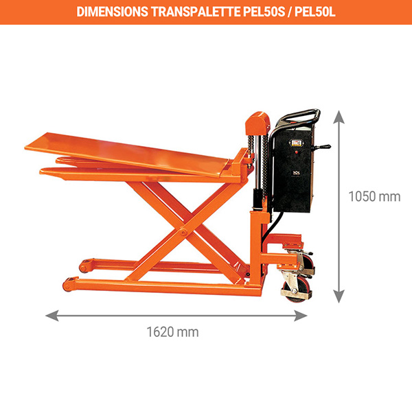 dimensions tranpalette haute levee electrique PEL50