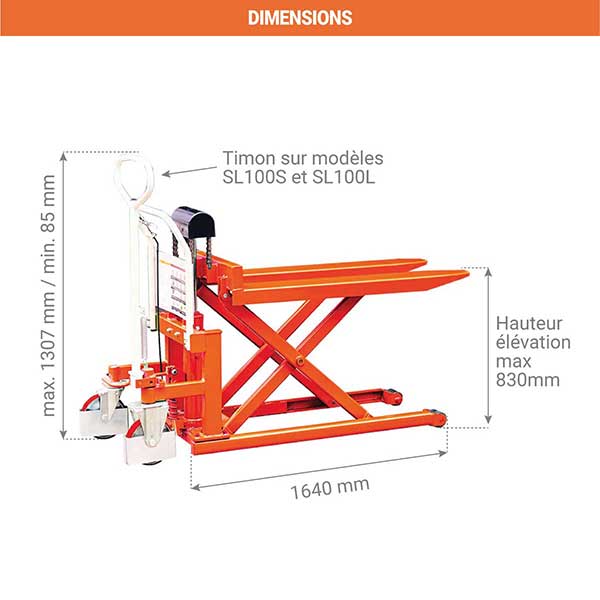 dimensions transpalette haute levee manuel SL100