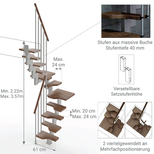 abmessungen raumspar treppe mini U NA